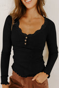 Black Lace Neckline Ribbed Top