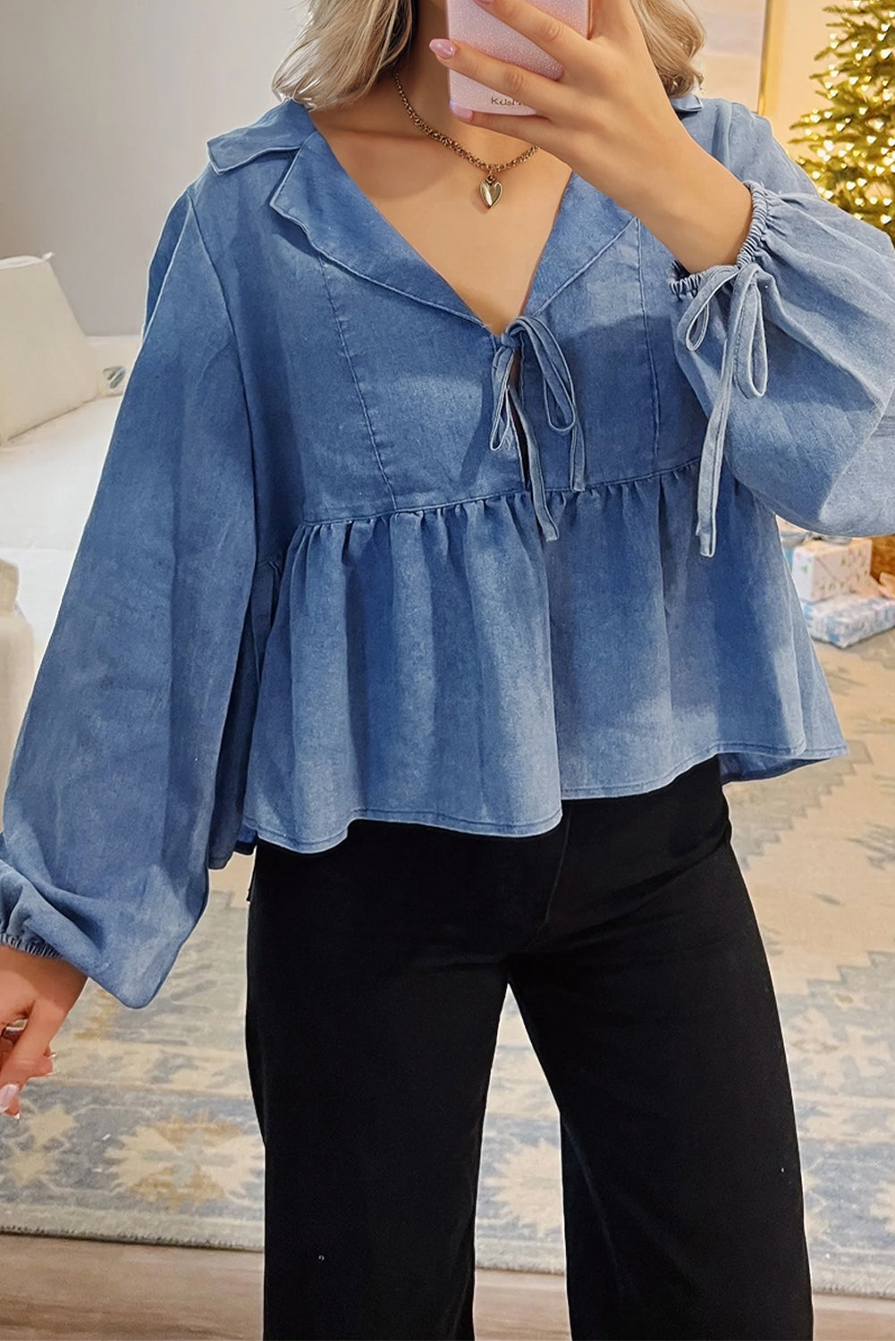 Denim Balloon Sleeve Top