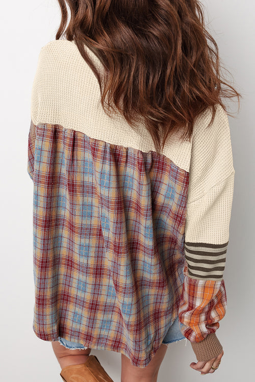 Beige Waffle Patchwork Shirt