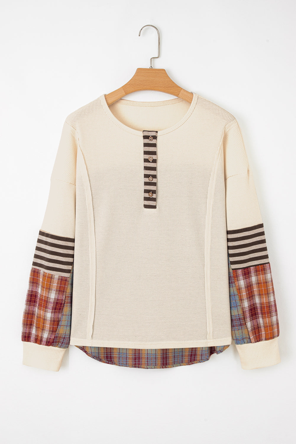 Beige Waffle Patchwork Shirt