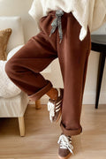 Coffee Fleece Lined Leopard Drawstring Pants