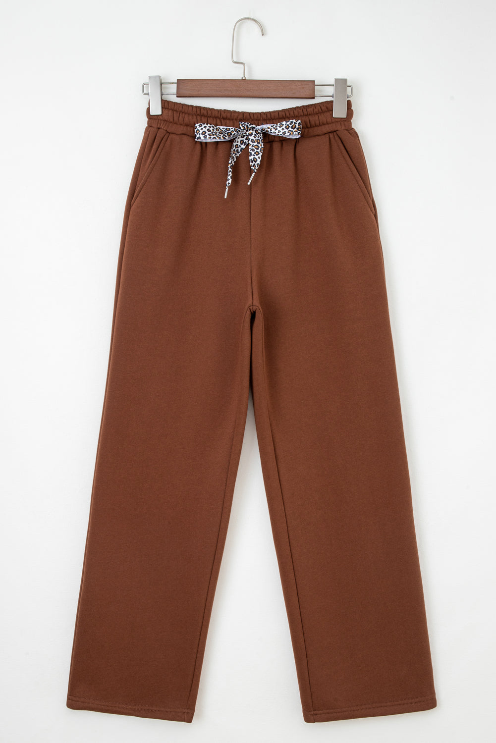 Coffee Fleece Lined Leopard Drawstring Pants